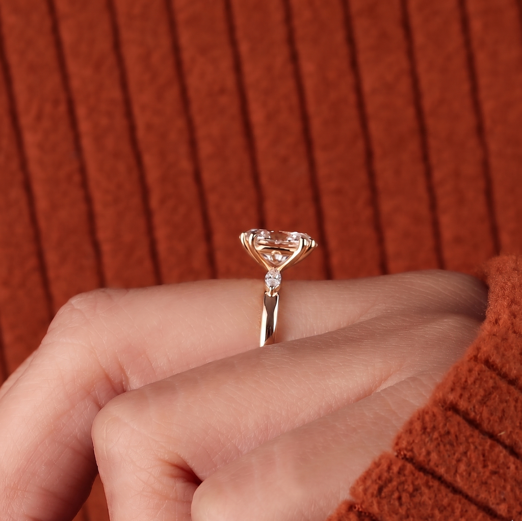 3 Ct Oval And Marquise Cut Lab Grown Diamond Engagement Ring, Side Marquise Diamonds Wedding 5 Stone Anniversary Ring