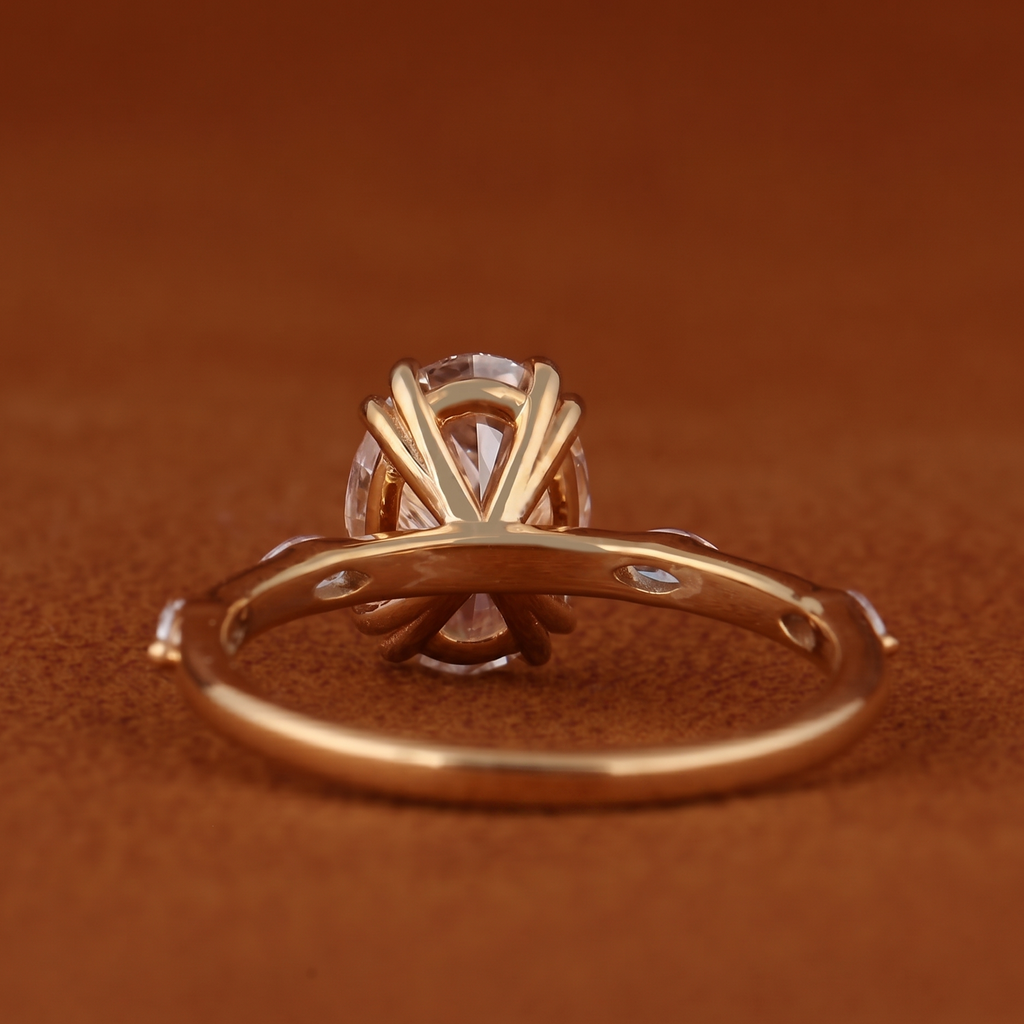 3 Ct Oval And Marquise Cut Lab Grown Diamond Engagement Ring, Side Marquise Diamonds Wedding 5 Stone Anniversary Ring