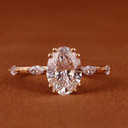 3 Ct Oval And Marquise Cut Lab Grown Diamond Engagement Ring, Side Marquise Diamonds Wedding 5 Stone Anniversary Ring