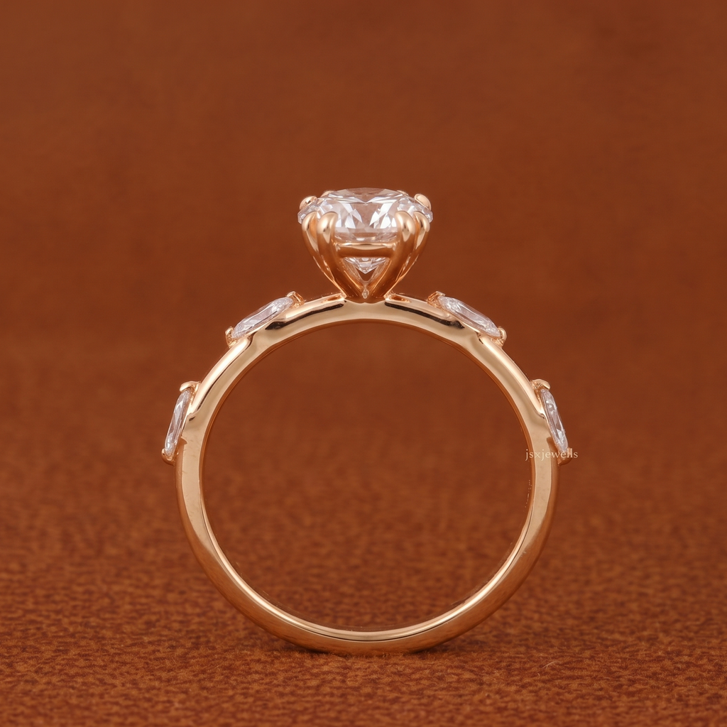 3 Ct Oval And Marquise Cut Lab Grown Diamond Engagement Ring, Side Marquise Diamonds Wedding 5 Stone Anniversary Ring