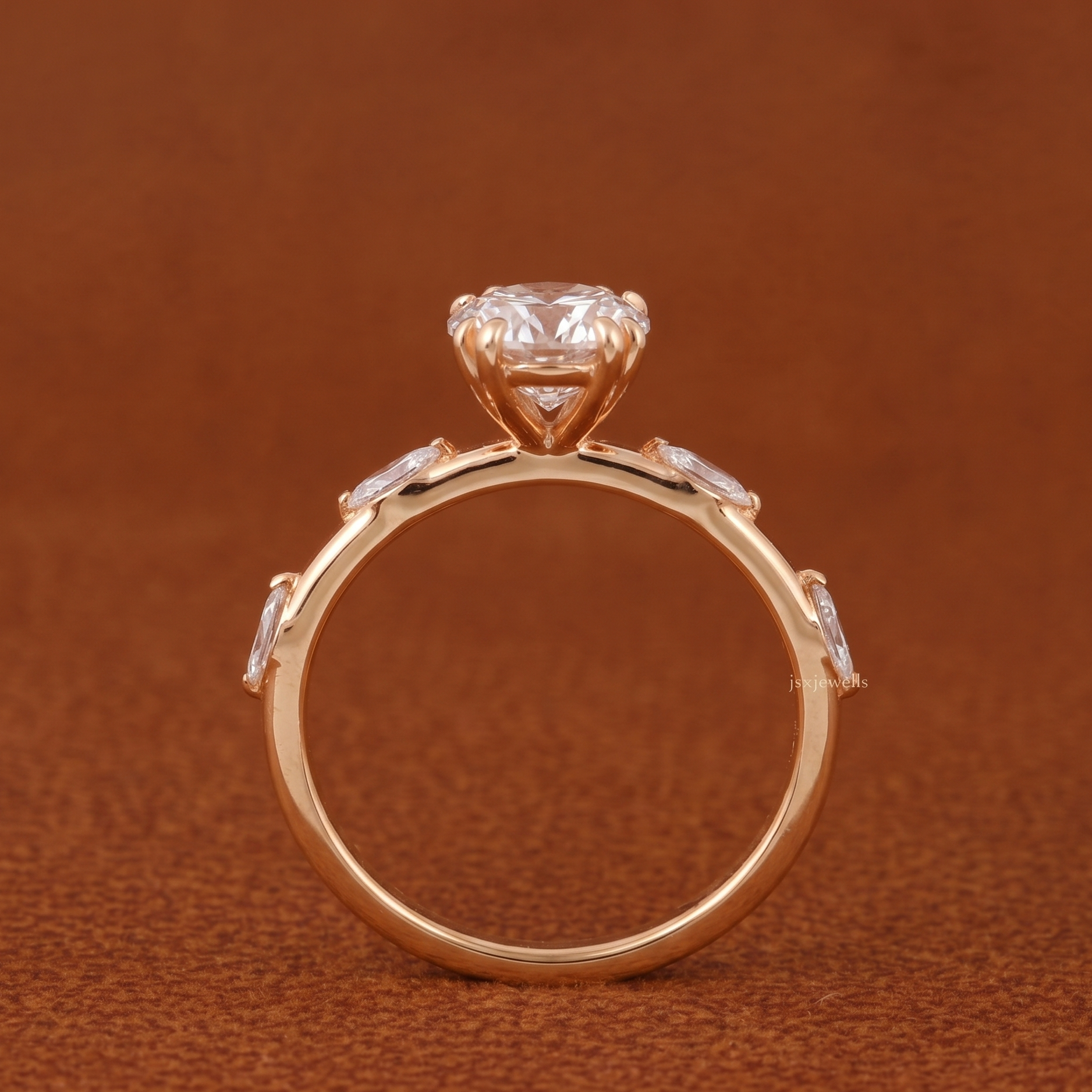 3 Ct Oval And Marquise Cut Lab Grown Diamond Engagement Ring, Side Marquise Diamonds Wedding 5 Stone Anniversary Ring