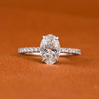 1.5 CTW Oval Lab Grown Diamond Engagement Ring: Solid Gold Pave Band