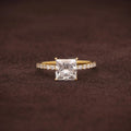 Princess Cut Lab Grown Diamond Engagement Ring, Solid Gold Solitaire Ring, Pave Band Jeweler