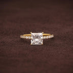 Princess Cut Lab Grown Diamond Engagement Ring, Solid Gold Solitaire Ring, Pave Band Jeweler
