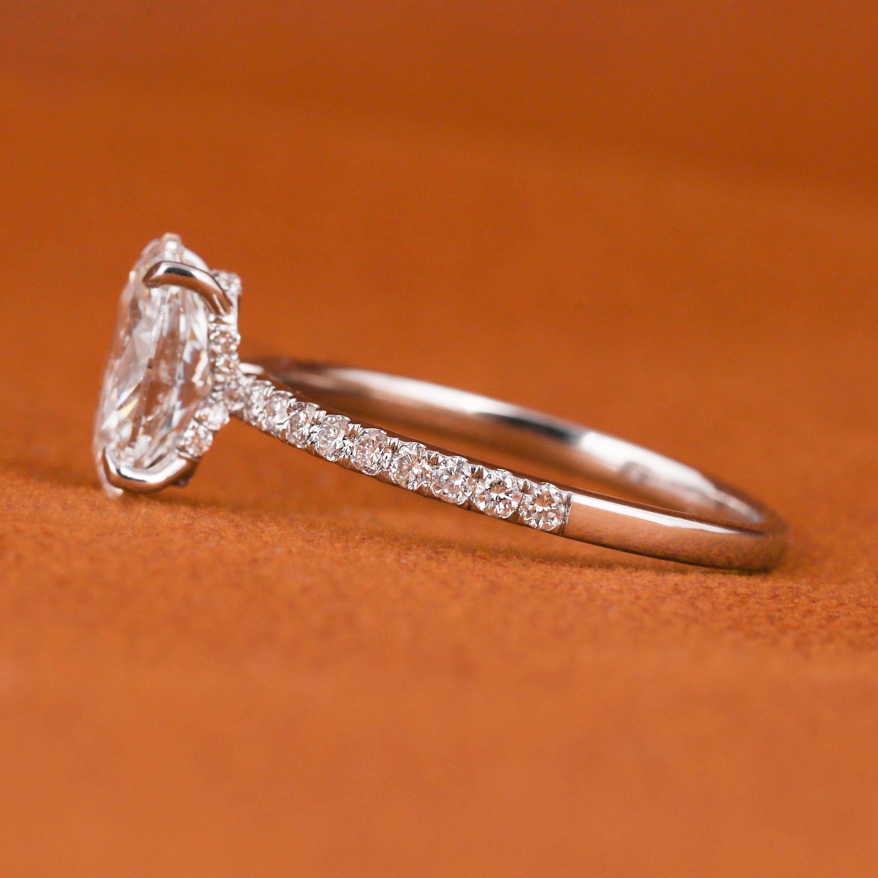 1.5 CTW Oval Lab Grown Diamond Engagement Ring: Solid Gold Pave Band