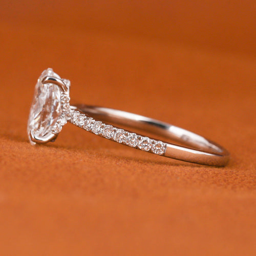 1.5 CTW Oval Lab Grown Diamond Engagement Ring: Solid Gold Pave Band