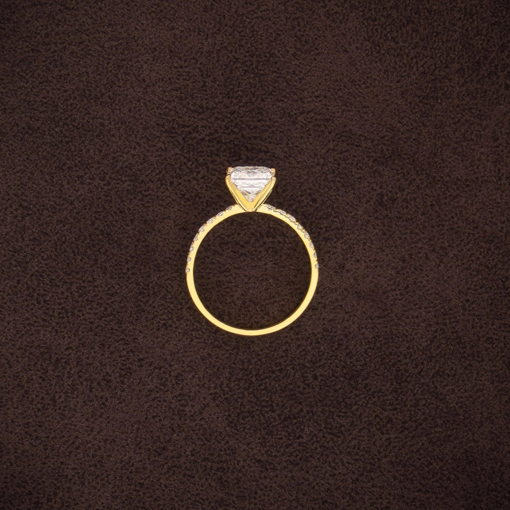 Princess Cut Lab Grown Diamond Engagement Ring, Solid Gold Solitaire Ring, Pave Band Jeweler