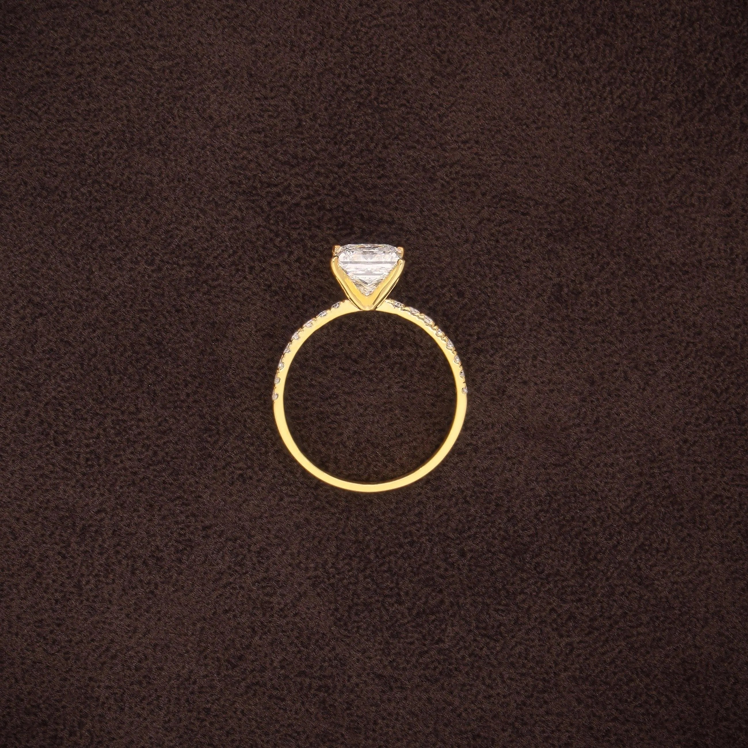 Princess Cut Lab Grown Diamond Engagement Ring, Solid Gold Solitaire Ring, Pave Band Jeweler