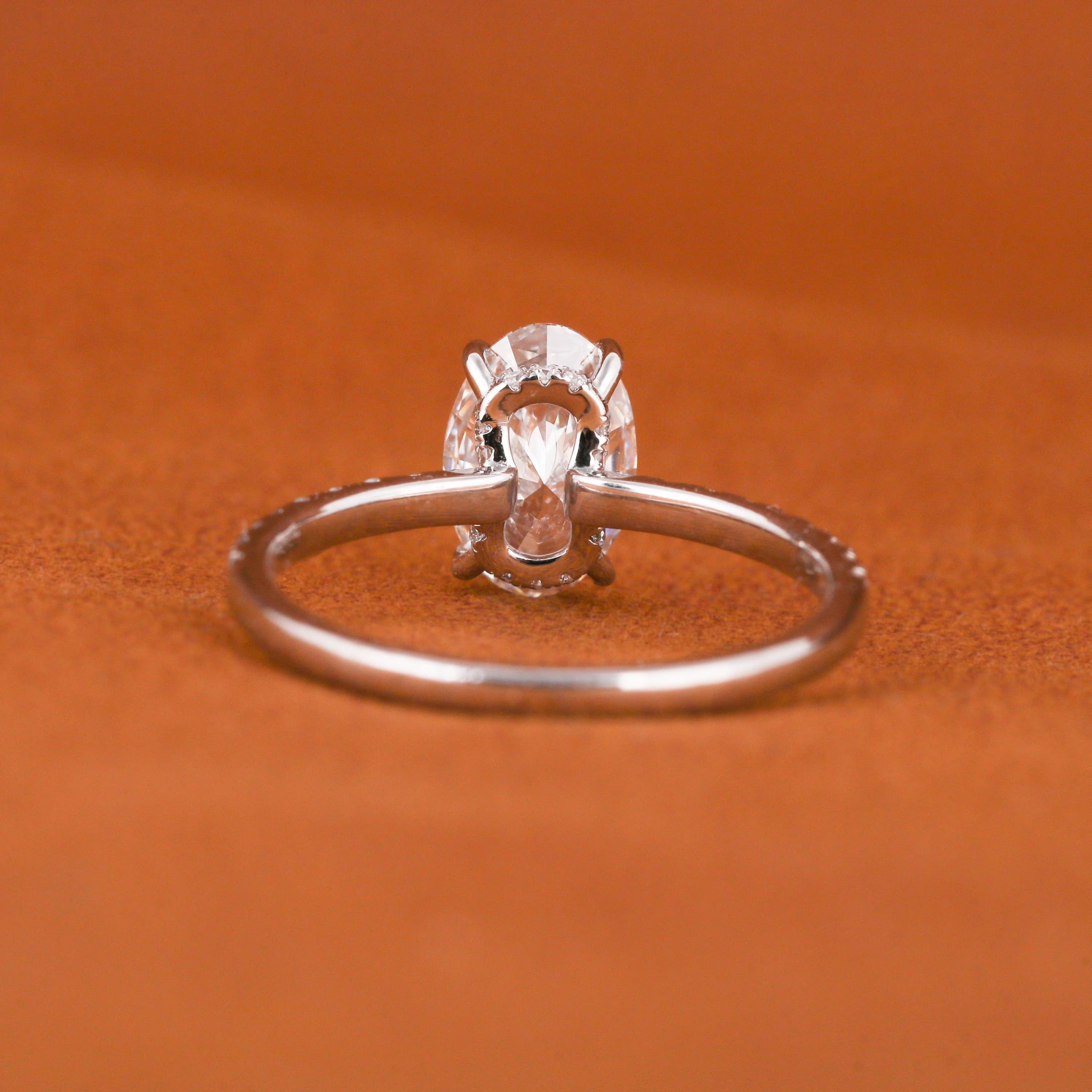 1.5 CTW Oval Lab Grown Diamond Engagement Ring: Solid Gold Pave Band