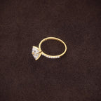 Princess Cut Lab Grown Diamond Engagement Ring, Solid Gold Solitaire Ring, Pave Band Jeweler