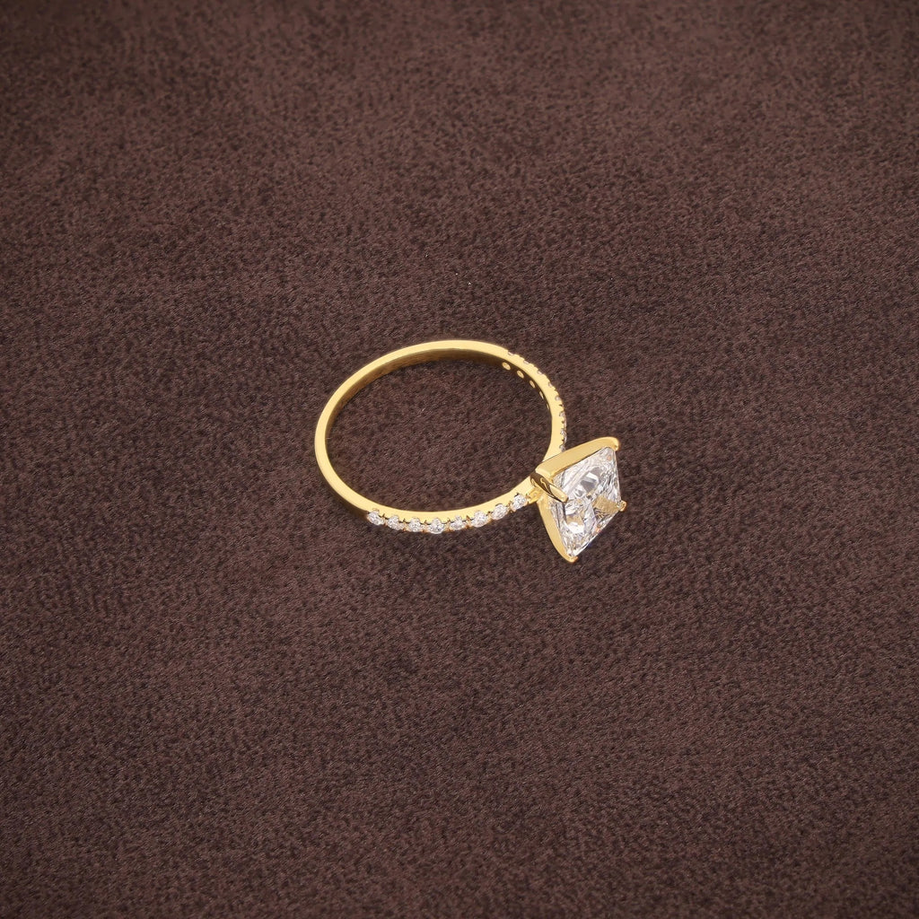 Princess Cut Lab Grown Diamond Engagement Ring, Solid Gold Solitaire Ring, Pave Band Jeweler