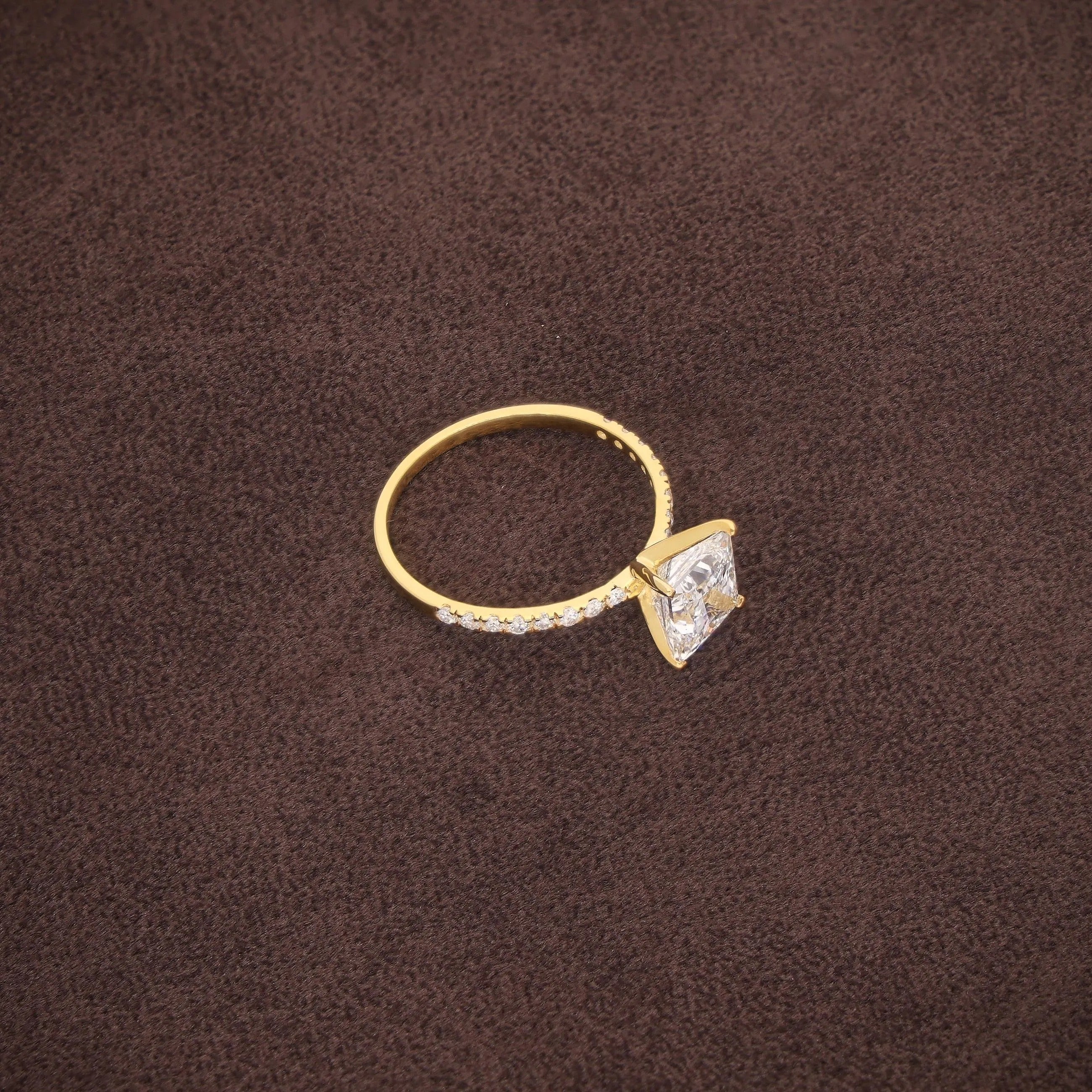 Princess Cut Lab Grown Diamond Engagement Ring, Solid Gold Solitaire Ring, Pave Band Jeweler