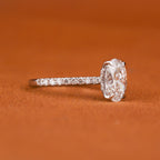 1.5 CTW Oval Lab Grown Diamond Engagement Ring: Solid Gold Pave Band