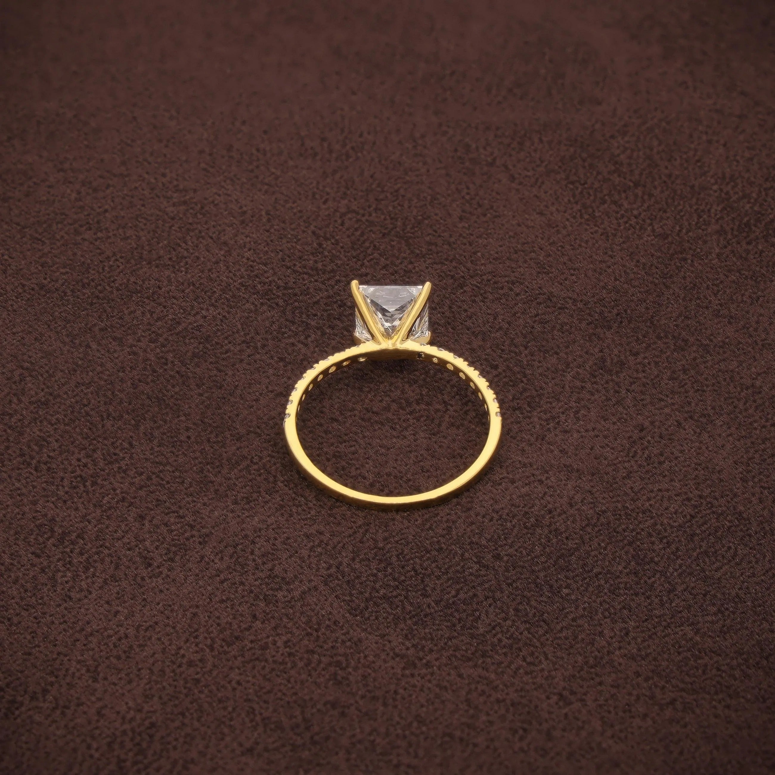 Princess Cut Lab Grown Diamond Engagement Ring, Solid Gold Solitaire Ring, Pave Band Jeweler