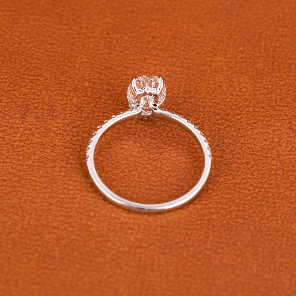 1.5 CTW Oval Lab Grown Diamond Engagement Ring: Solid Gold Pave Band