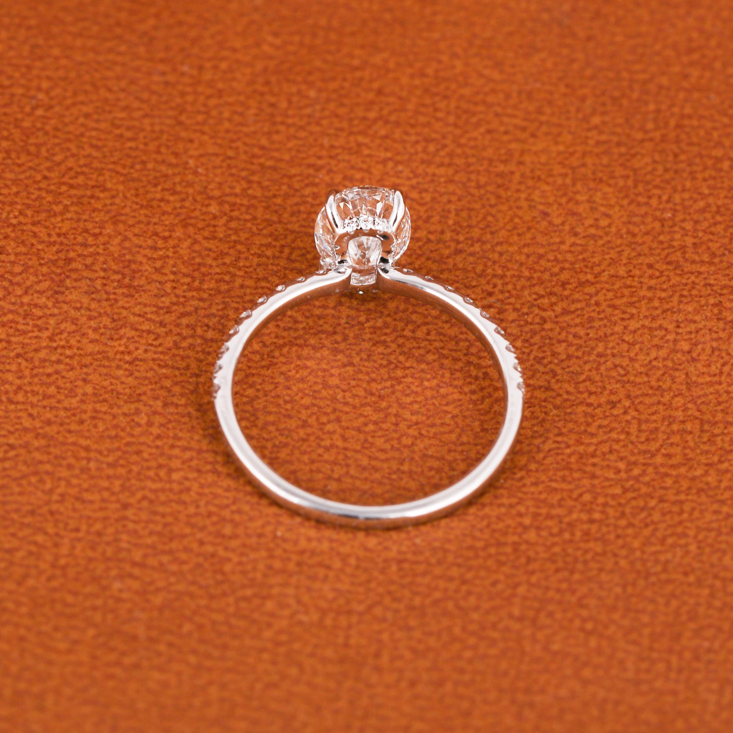 1.5 CTW Oval Lab Grown Diamond Engagement Ring: Solid Gold Pave Band