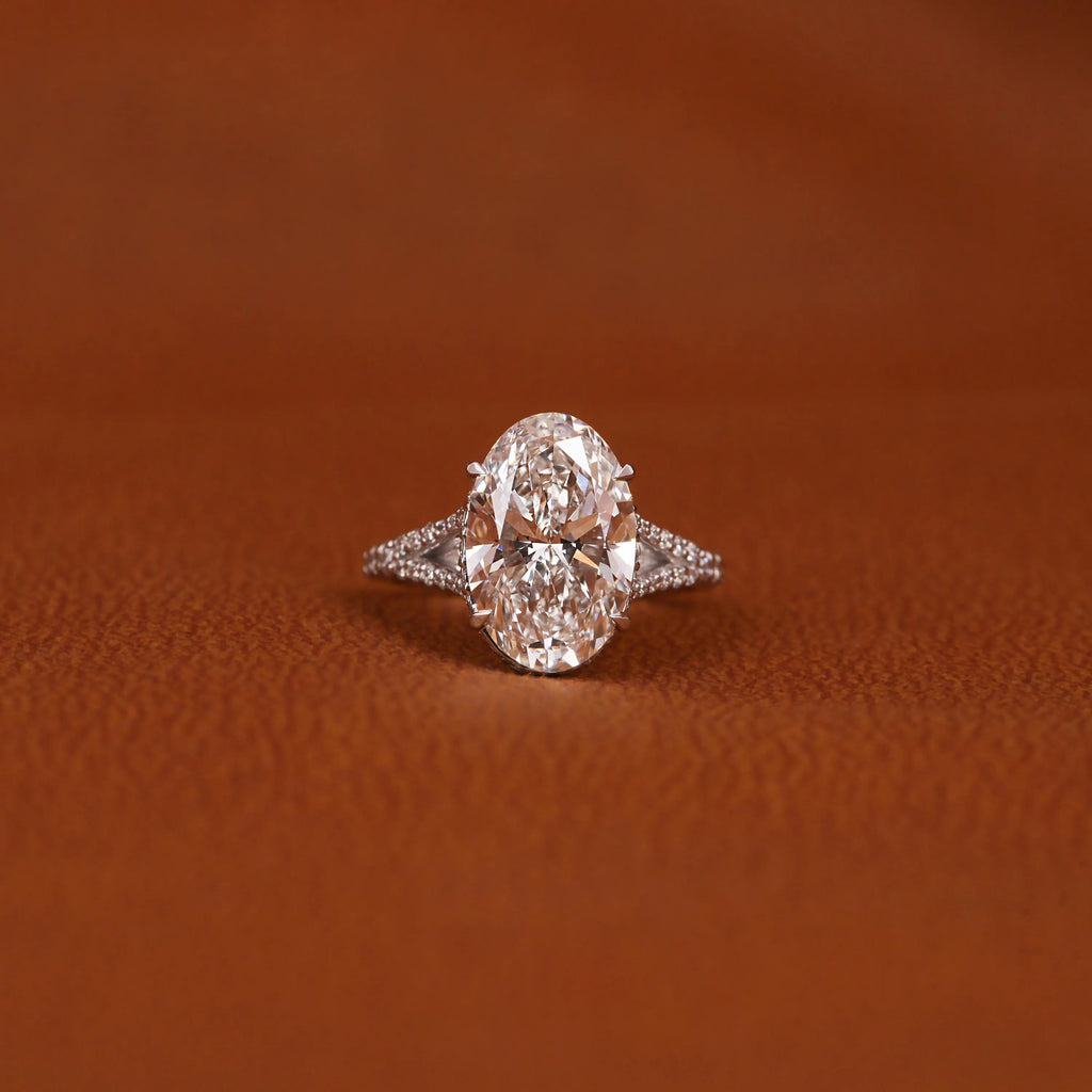 Certified Lab Grown Oval Diamond Engagement Ring: Split Shank Pave Band