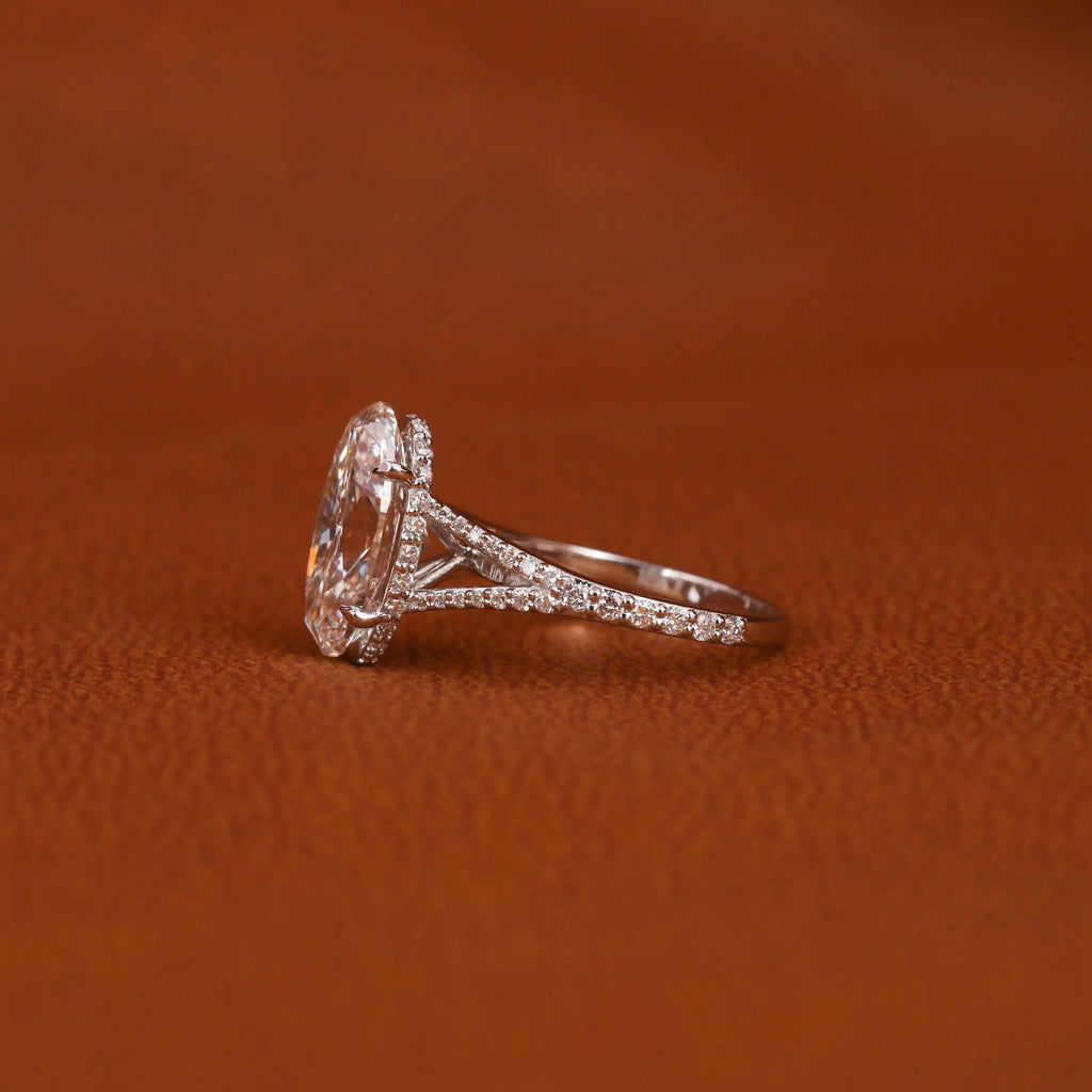 Certified Lab Grown Oval Diamond Engagement Ring: Split Shank Pave Band