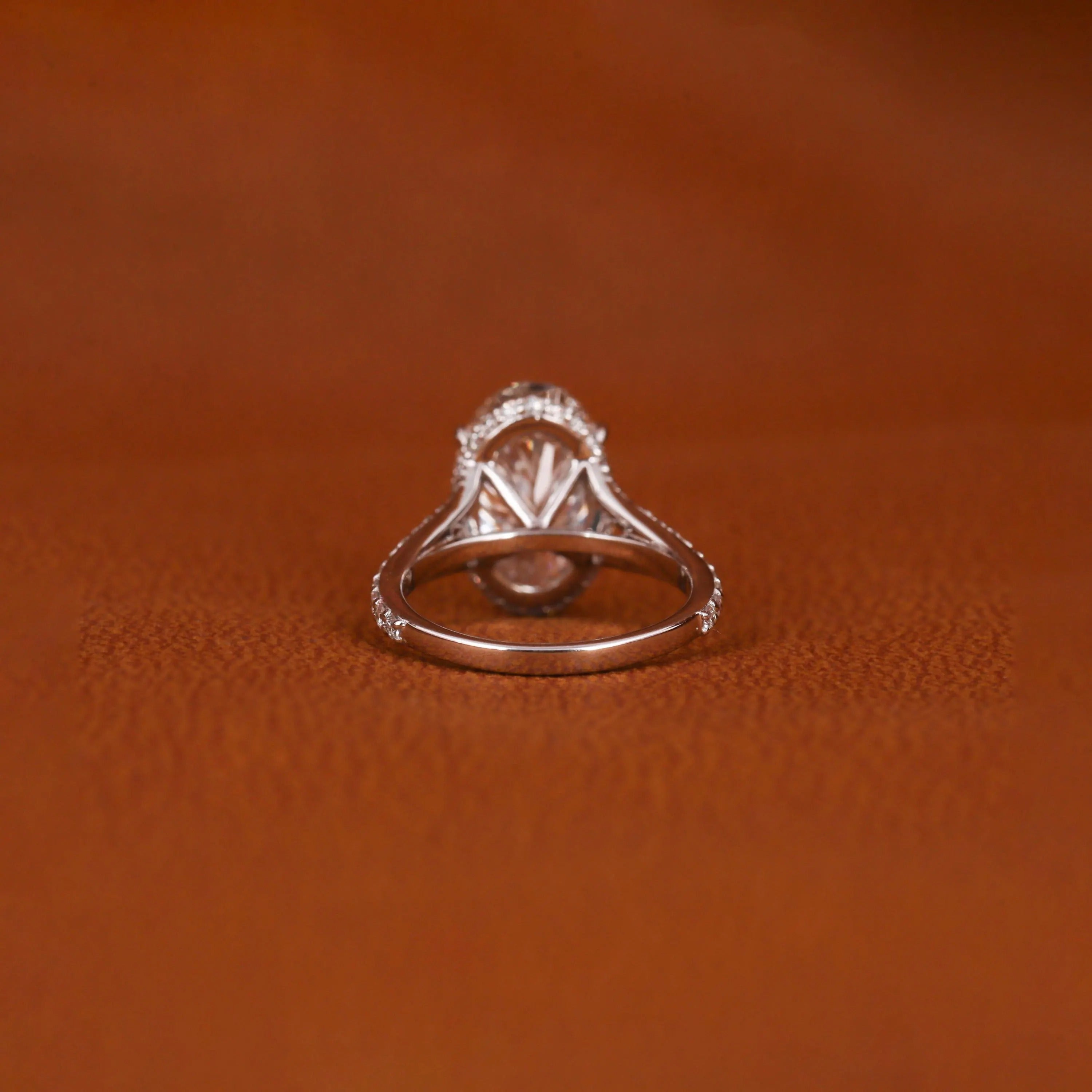 Certified Lab Grown Oval Diamond Engagement Ring: Split Shank Pave Band