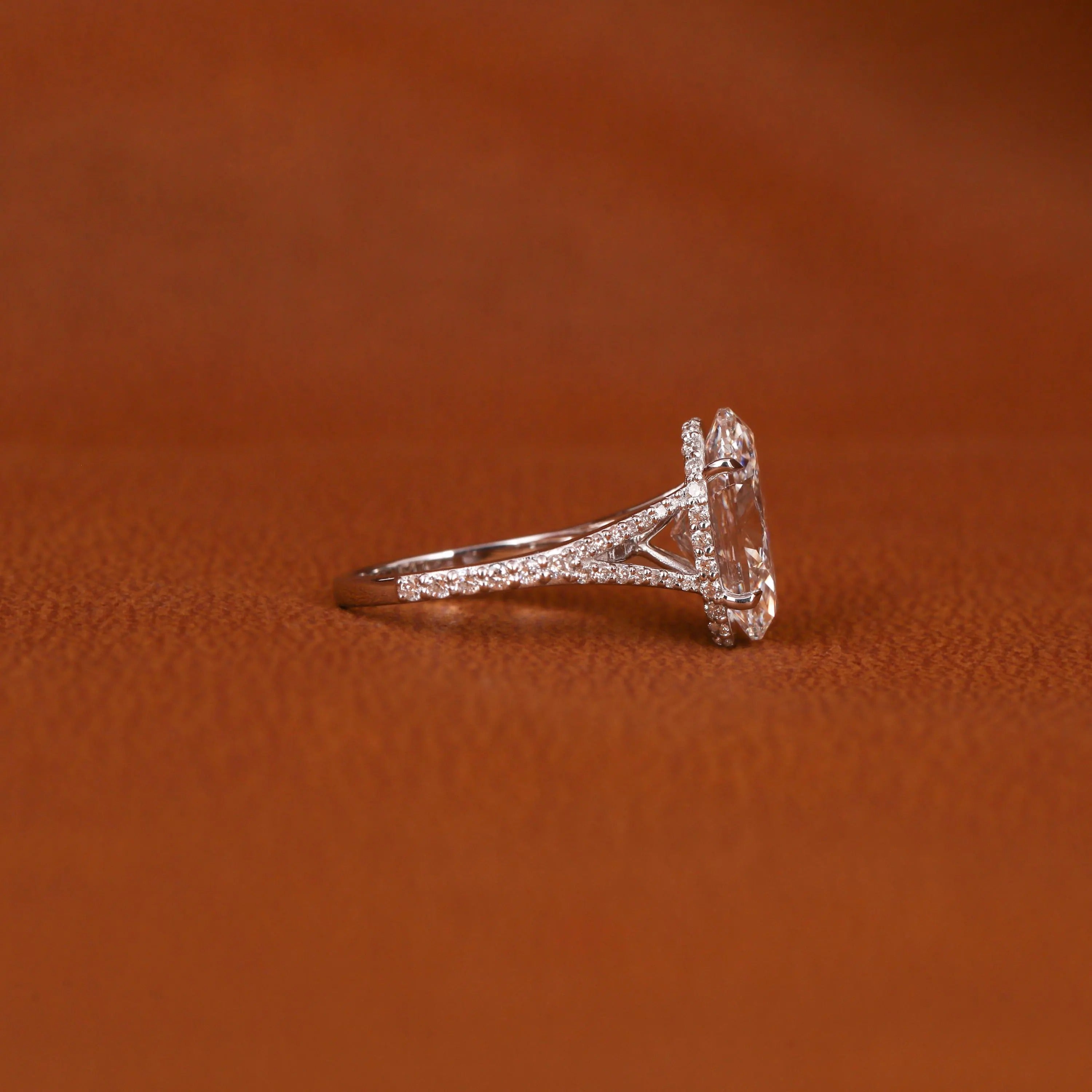 Certified Lab Grown Oval Diamond Engagement Ring: Split Shank Pave Band