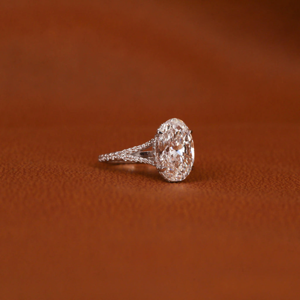 Certified Lab Grown Oval Diamond Engagement Ring: Split Shank Pave Band