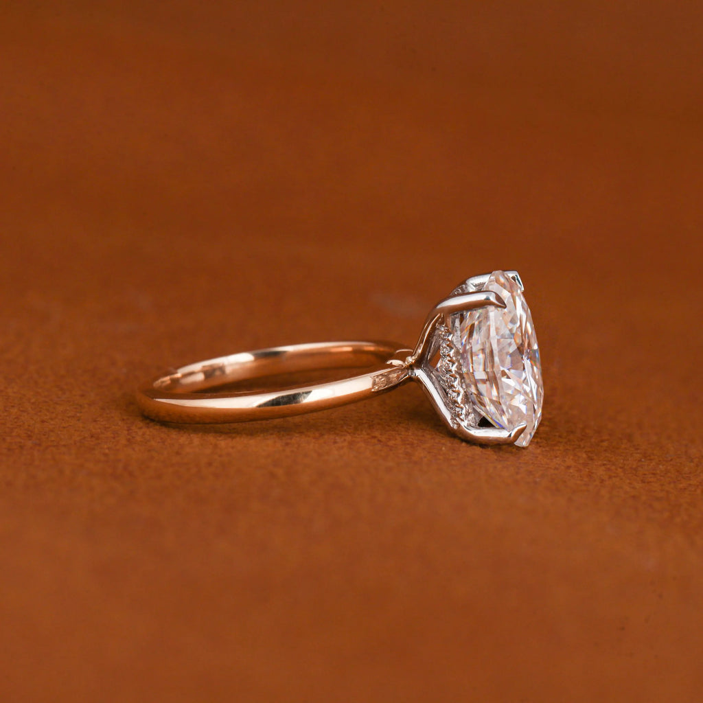 3 CT Oval Lab Grown Diamond Engagement Ring: Hidden Halo, Two-Tone Solid Gold