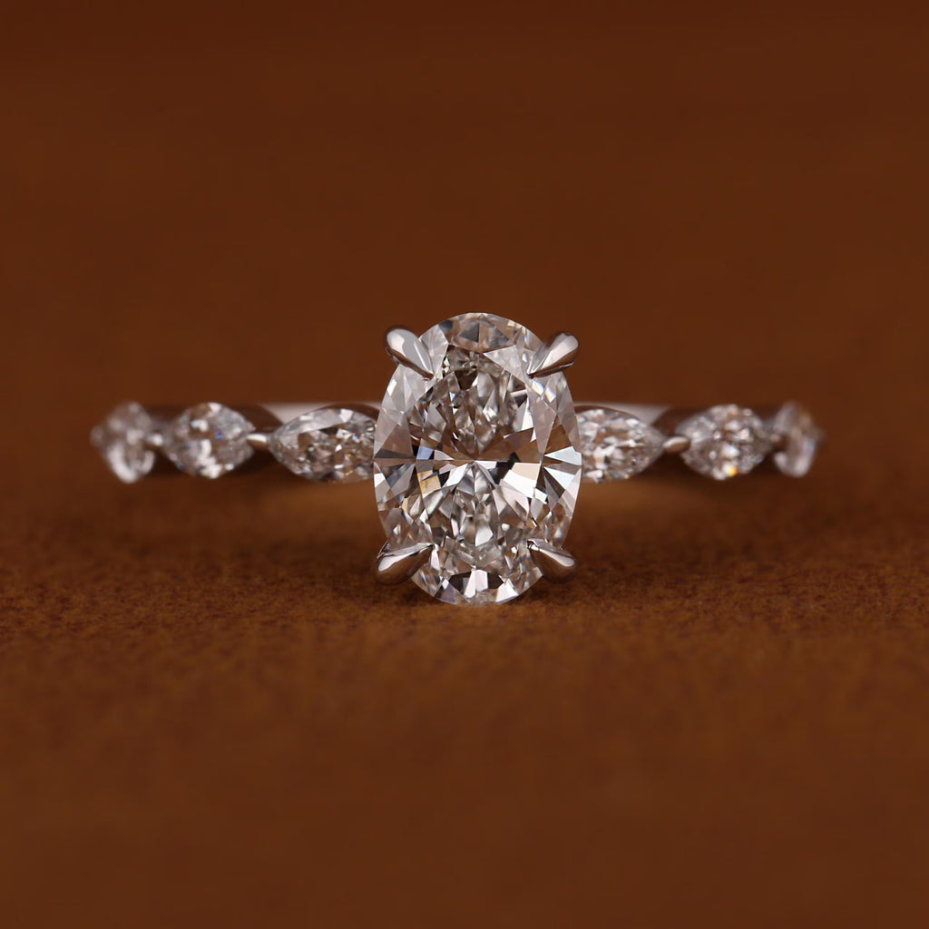 2.50 Carat Oval Certified  Lab Grown Diamond Engagement Side Stones Marquise Ring