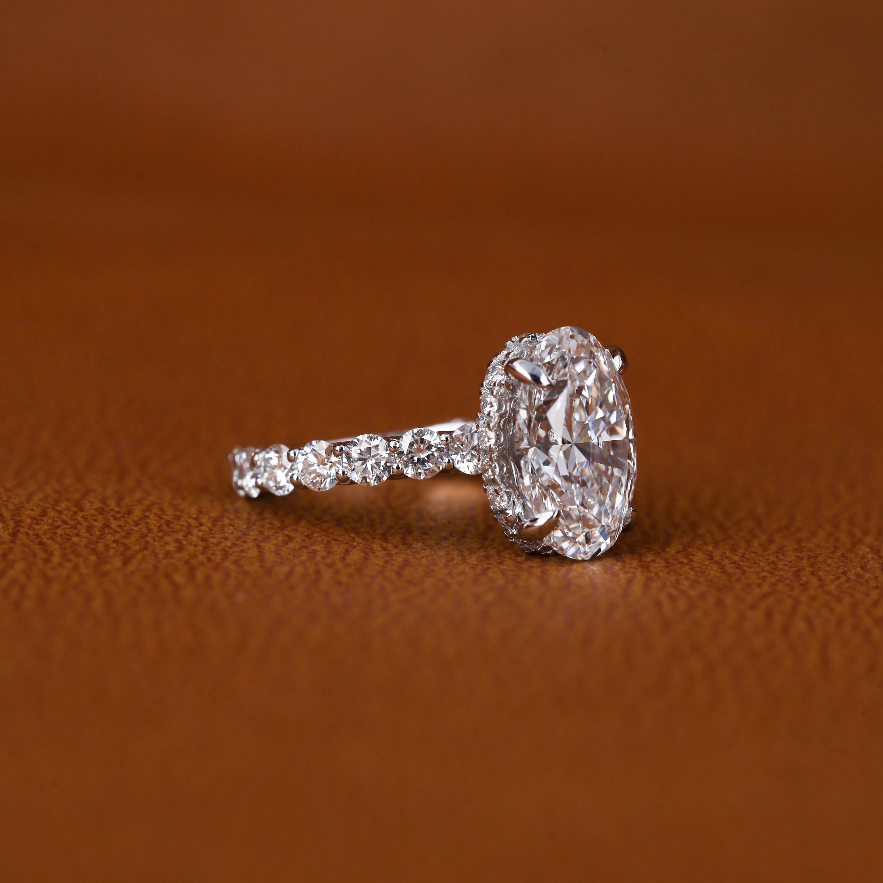 Oval Lab Grown Diamond Engagement Ring: Hidden Halo Certified Rings