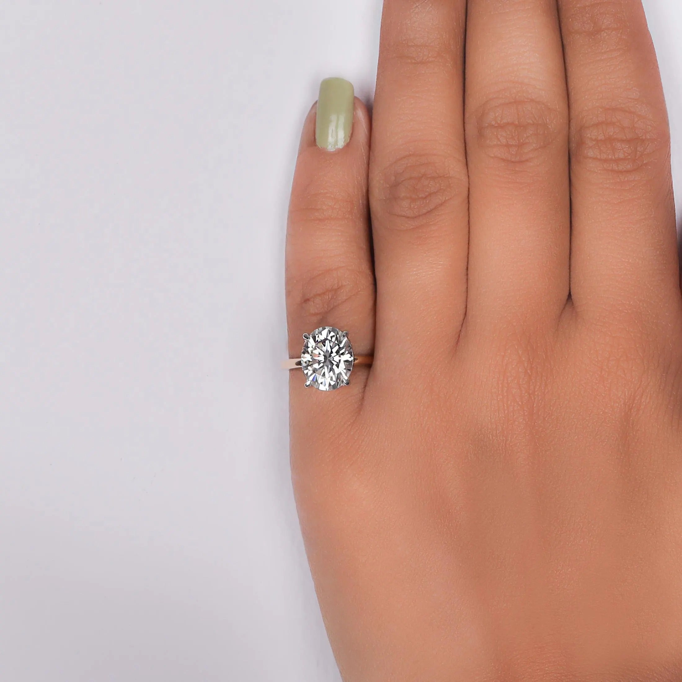 3 CT Oval Lab Grown Diamond Engagement Ring: Hidden Halo, Two-Tone Solid Gold