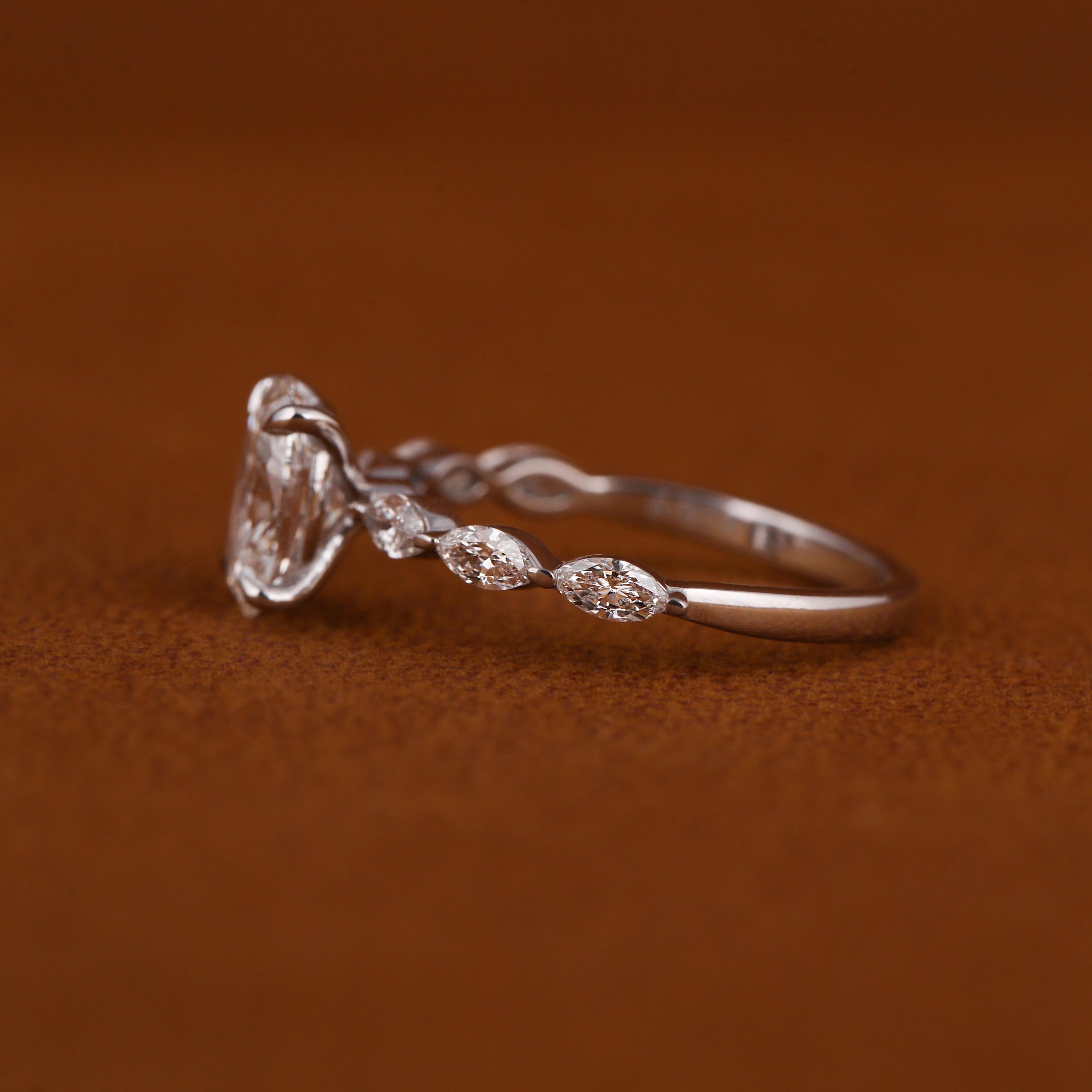2.50 Carat Oval Certified  Lab Grown Diamond Engagement Side Stones Marquise Ring
