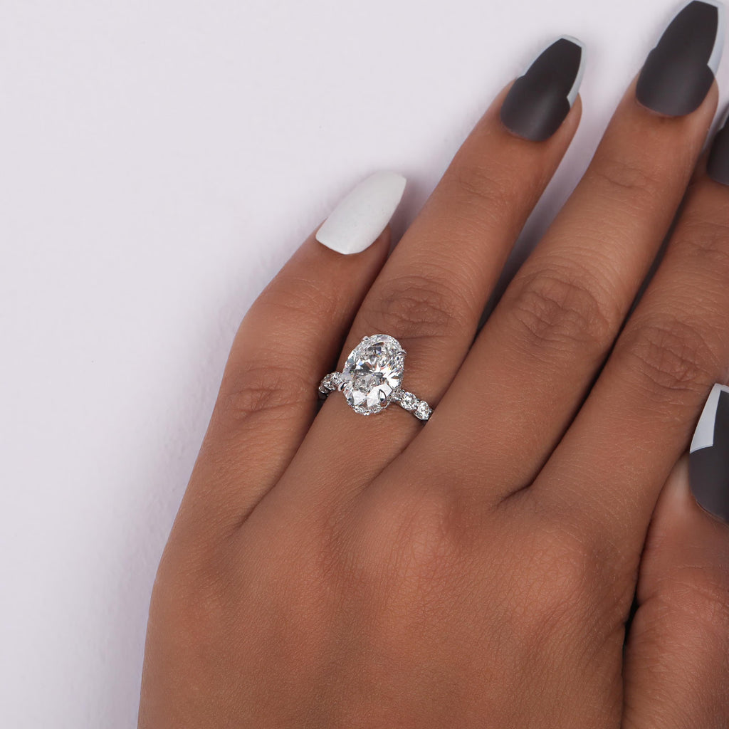 Oval Lab Grown Diamond Engagement Ring: Hidden Halo Certified Rings