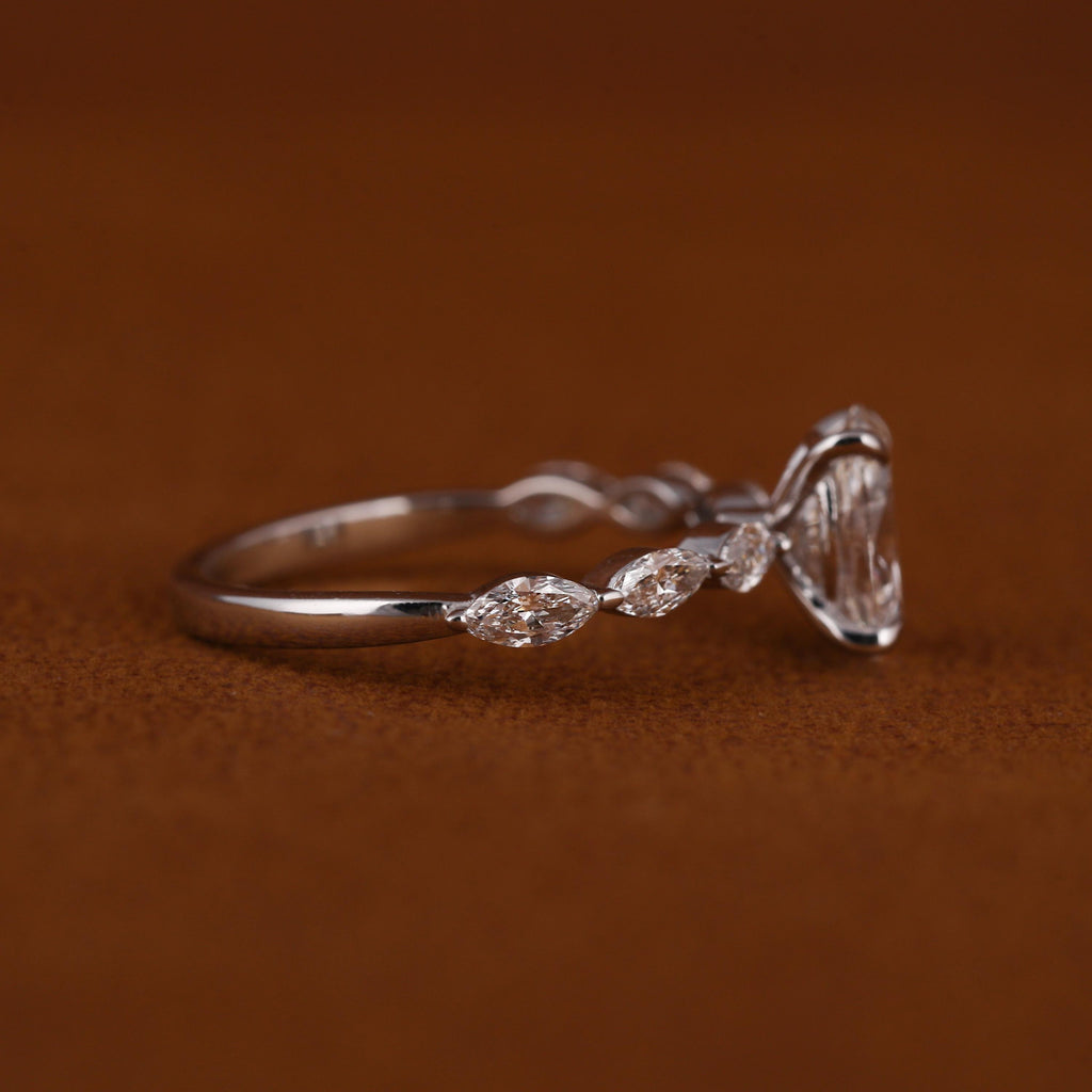 2.50 Carat Oval Certified  Lab Grown Diamond Engagement Side Stones Marquise Ring