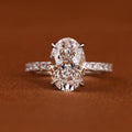 Certified Oval Lab Grown Diamond Engagement Ring: Hidden Halo Pave Band