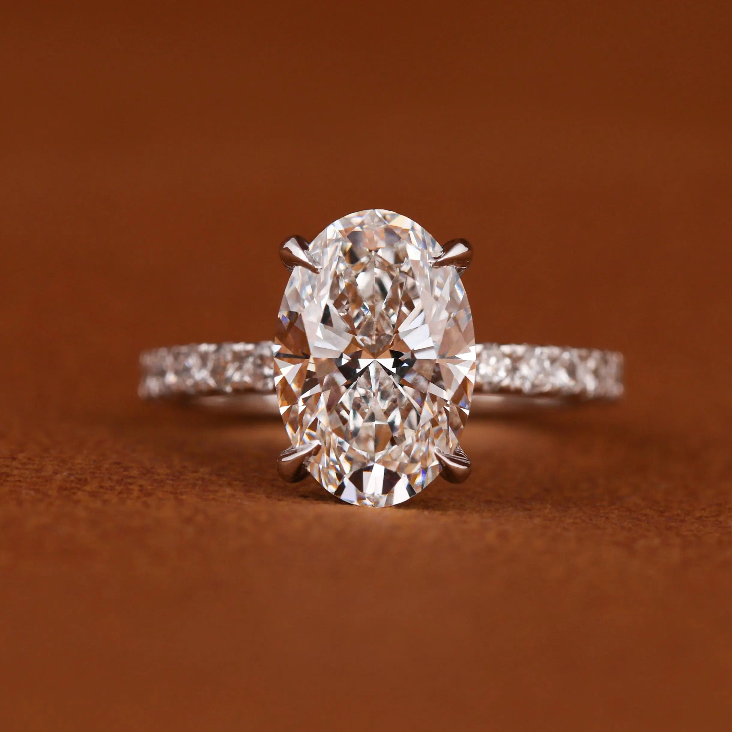 Certified Oval Lab Grown Diamond Engagement Ring: Hidden Halo Pave Band