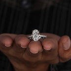 Certified Oval Lab Grown Diamond Engagement Ring: Hidden Halo Pave Band