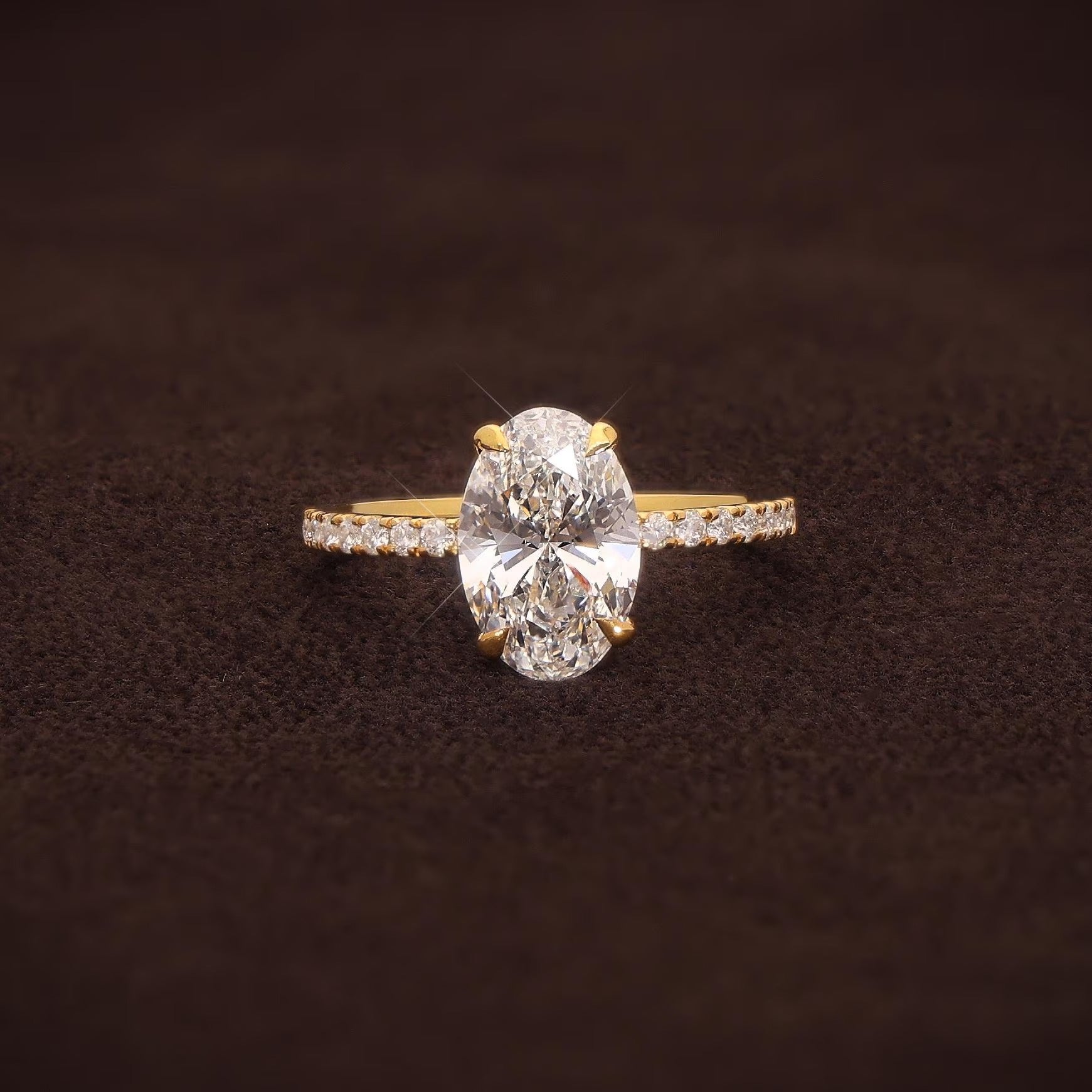 1-5CT Oval Cut Lab Grown Diamond Engagement Ring 14K Solid Gold Pave Anniversary Rings