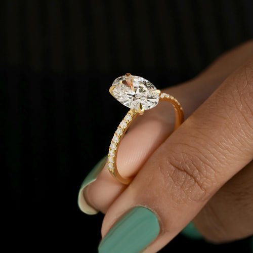 1-5CT Oval Cut Lab Grown Diamond Engagement Ring 14K Solid Gold Pave Anniversary Rings