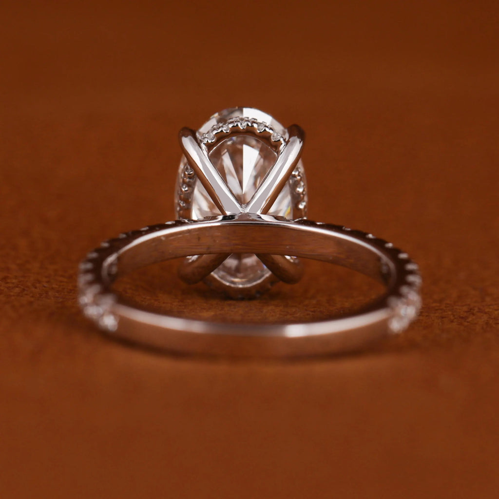 Certified Oval Lab Grown Diamond Engagement Ring: Hidden Halo Pave Band
