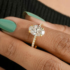 1-5CT Oval Cut Lab Grown Diamond Engagement Ring 14K Solid Gold Pave Anniversary Rings