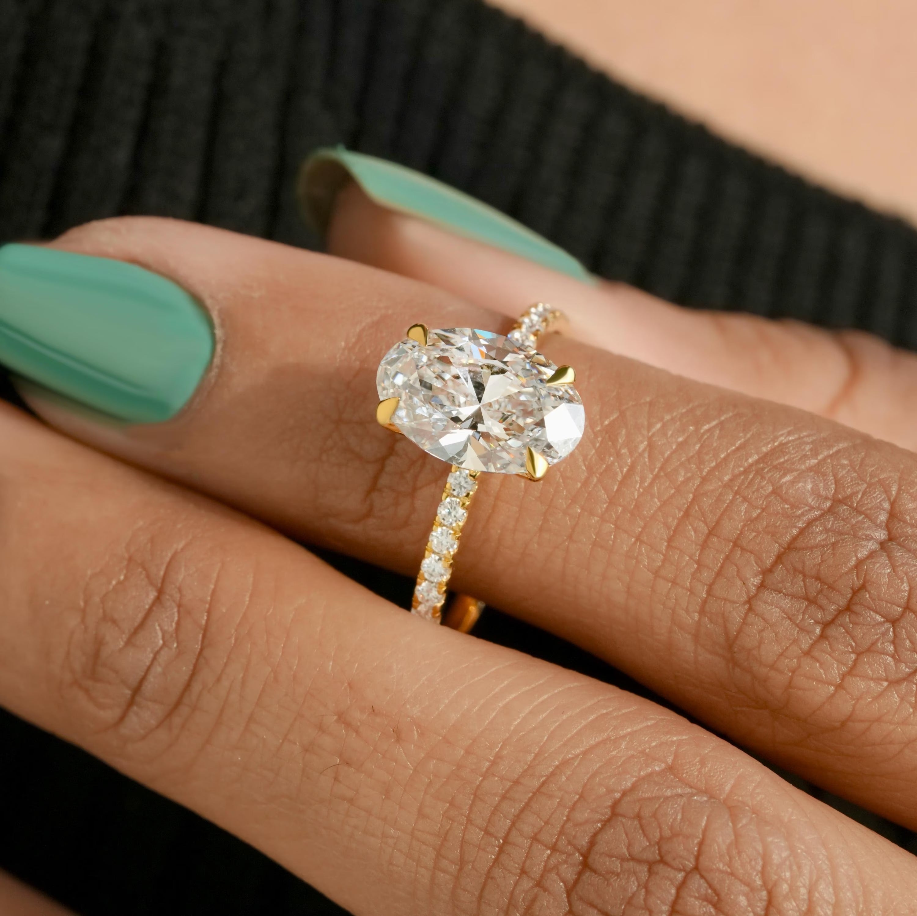 1-5CT Oval Cut Lab Grown Diamond Engagement Ring 14K Solid Gold Pave Anniversary Rings