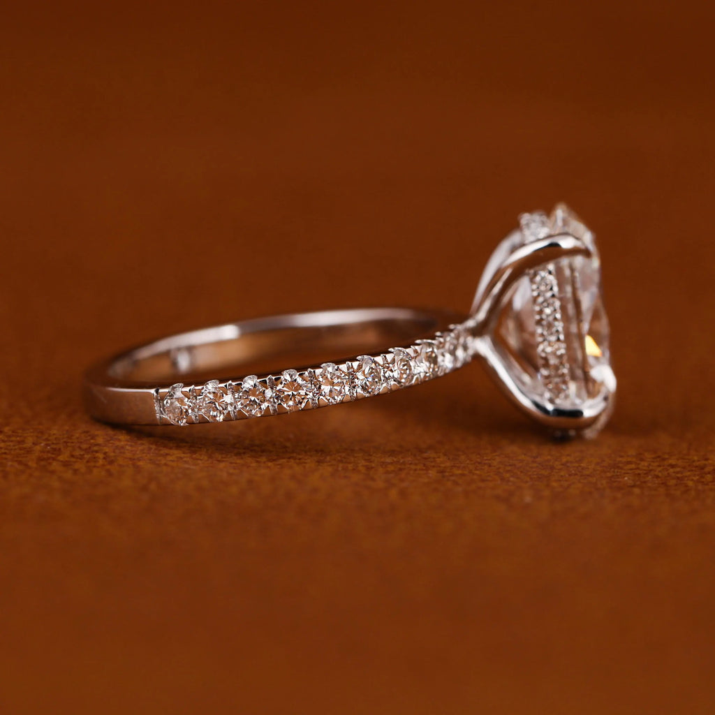 Certified Oval Lab Grown Diamond Engagement Ring: Hidden Halo Pave Band
