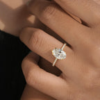 1-5CT Oval Cut Lab Grown Diamond Engagement Ring 14K Solid Gold Pave Anniversary Rings