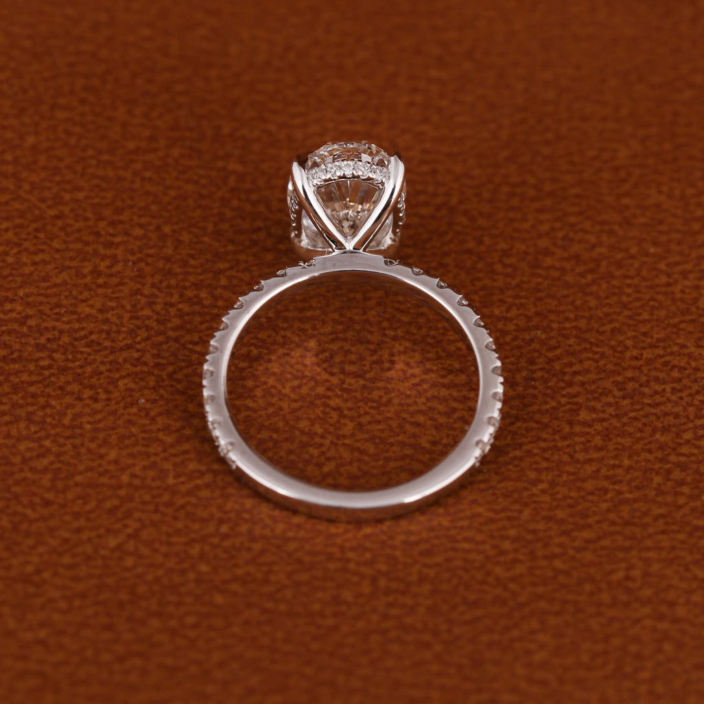 Certified Oval Lab Grown Diamond Engagement Ring: Hidden Halo Pave Band