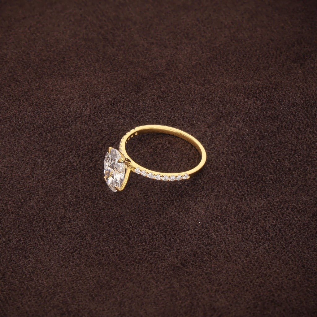 1-5CT Oval Cut Lab Grown Diamond Engagement Ring 14K Solid Gold Pave Anniversary Rings