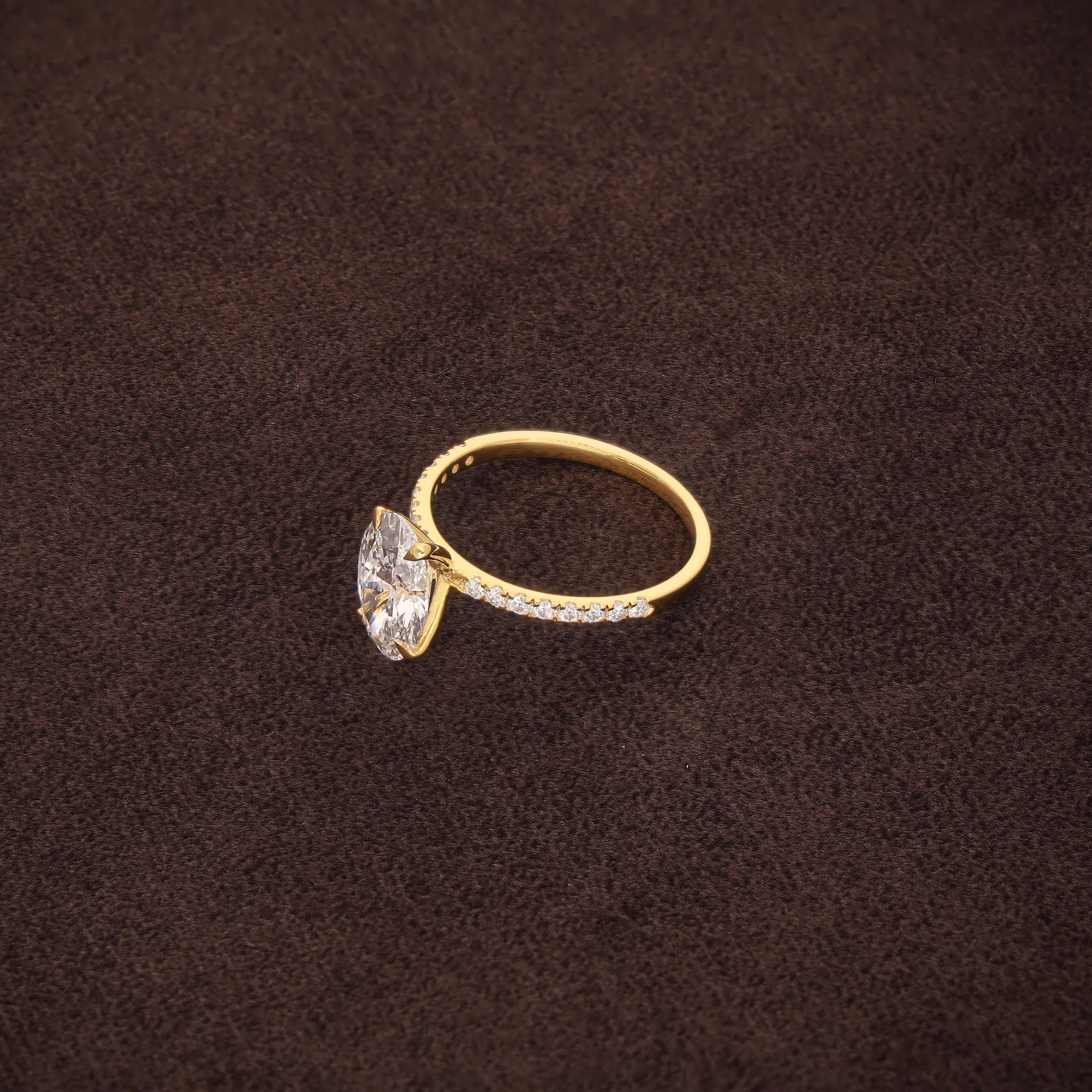1-5CT Oval Cut Lab Grown Diamond Engagement Ring 14K Solid Gold Pave Anniversary Rings