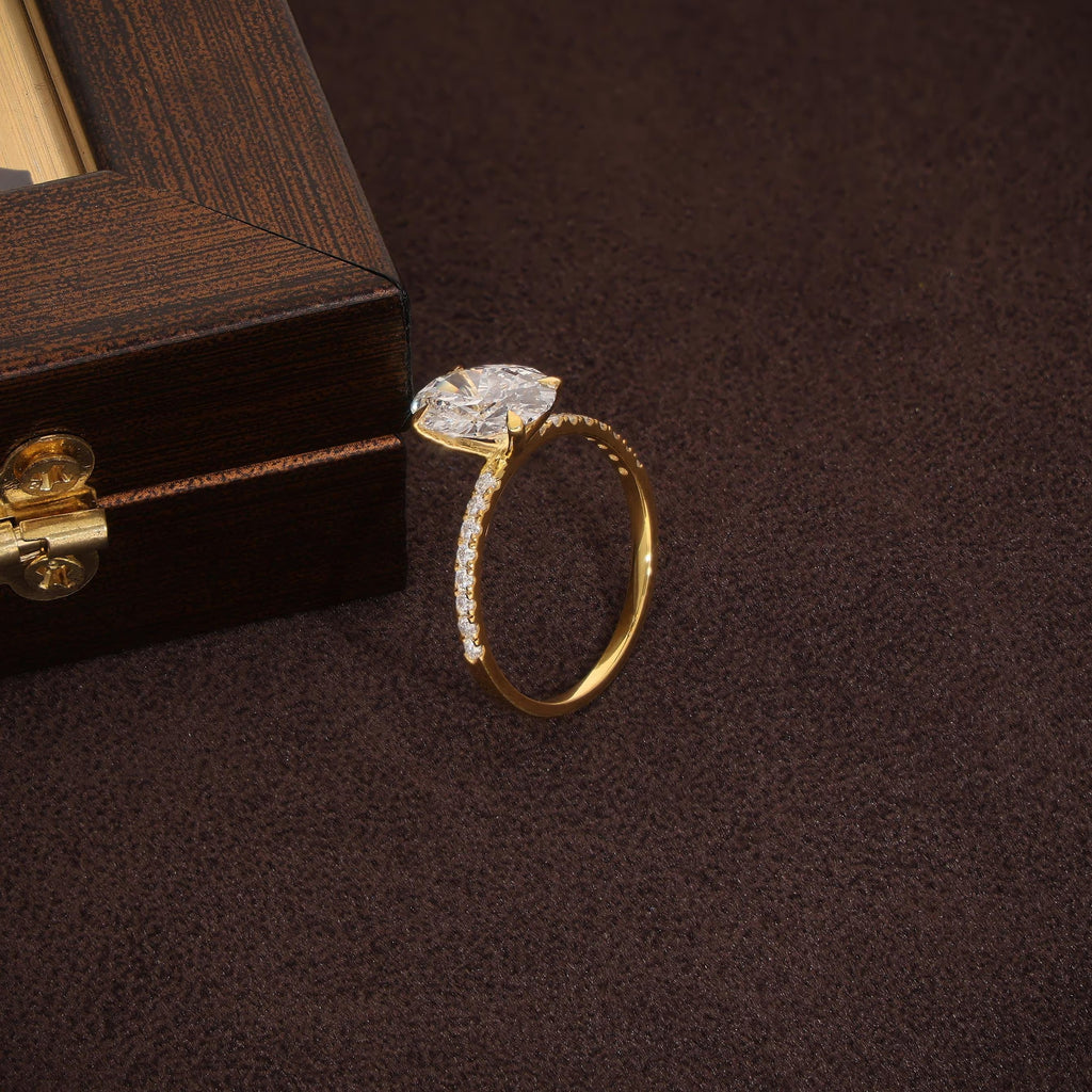 1-5CT Oval Cut Lab Grown Diamond Engagement Ring 14K Solid Gold Pave Anniversary Rings