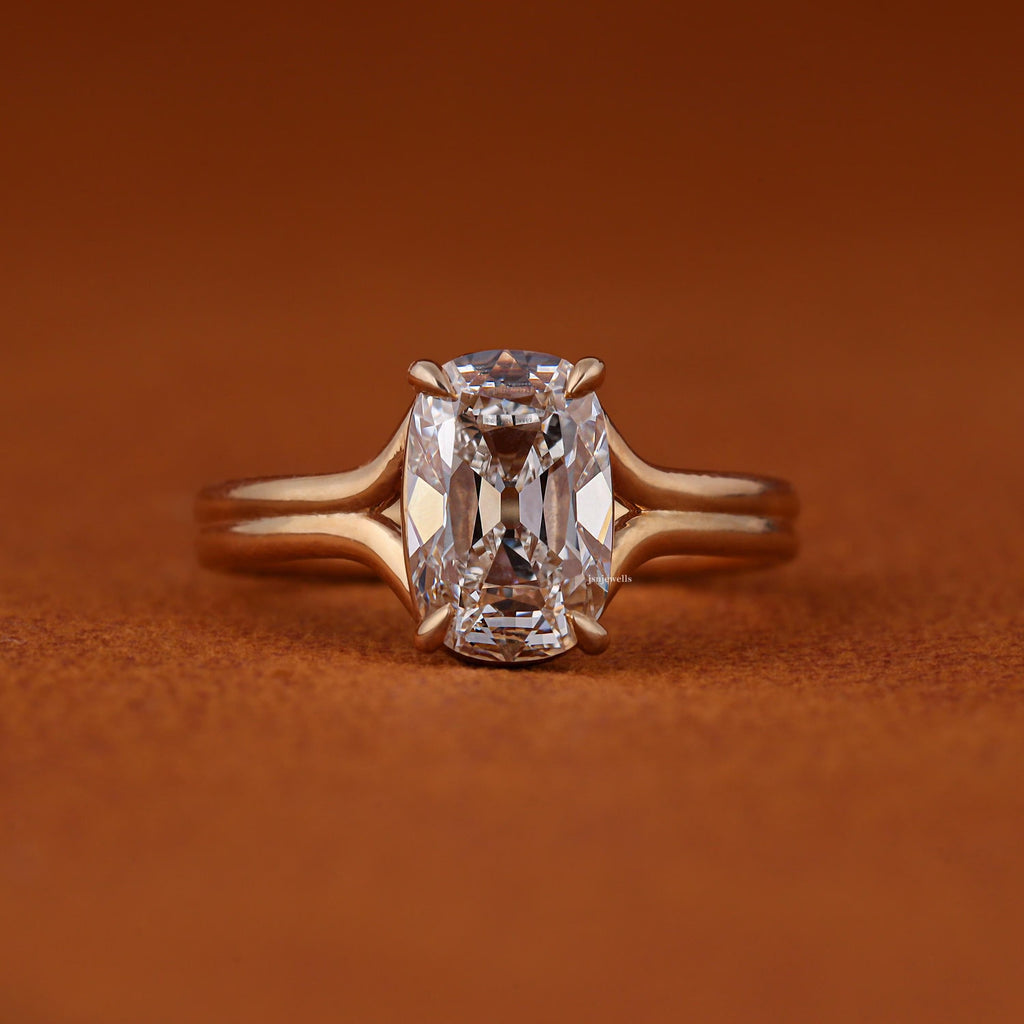 Floating Split Shank Old Mine Cut Elongated Cushion Lab Diamond Engagement Half Bezel Ring
