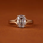 Floating Split Shank Old Mine Cut Elongated Cushion Lab Diamond Engagement Half Bezel Ring