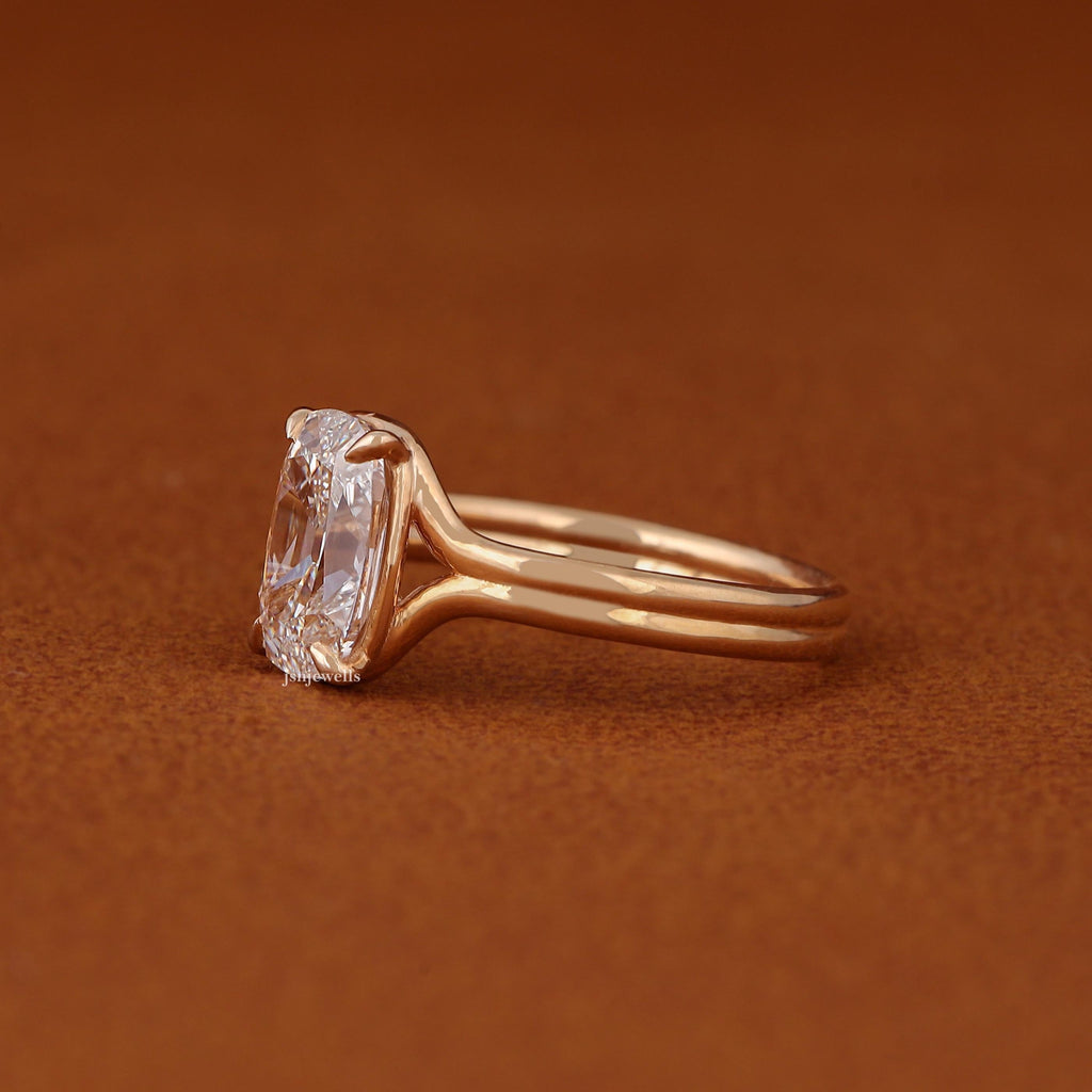 Floating Split Shank Old Mine Cut Elongated Cushion Lab Diamond Engagement Half Bezel Ring