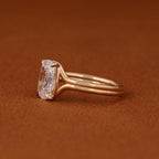 Floating Split Shank Old Mine Cut Elongated Cushion Lab Diamond Engagement Half Bezel Ring